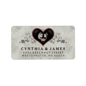 Grijs Zwart & Wit Skeletten Hart Bruiloft Adres Etiket (Voorkant)
