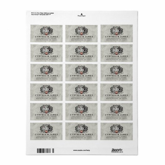 Grijs Zwart & Wit Skeletten Matching Bruiloft Etiket (Full Sheet)