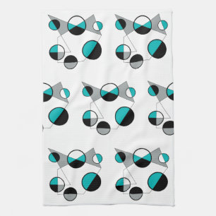 Grijs, zwart, wit, turquoise Geometric Mod Retro Theedoek