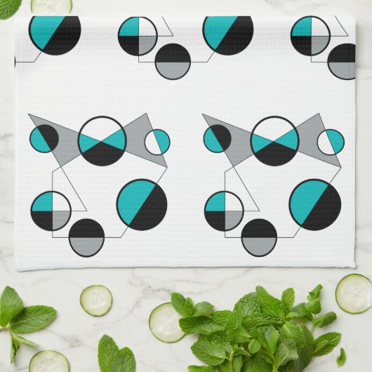 Grijs ,zwart, wit, turquoise Geometrische Mod Retr Theedoek (Gevouwen)