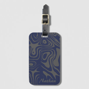 Grijsblauw abstract vloeibaarpatroon gepersonalise bagagelabel