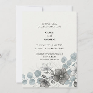 Grijsblauwe Anemoon Eucalyptus Trouwuitnodiging Kaart