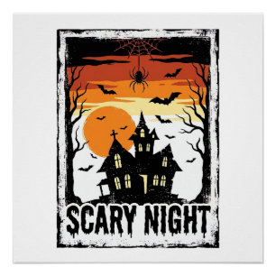 Grijseligr Nacht Spokenhuis Vintage Halloween T-sh Perfect Poster