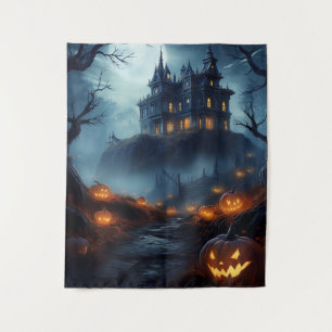 Grijselijk Geheeld Halloween Huis Op Een Heuvel Wandkleed