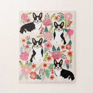 Grijsgekleurde Corgi Dog Florals Legpuzzel