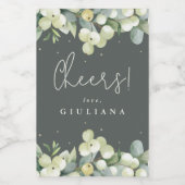 Grijsgroene Snowberry+Eucalyptus Bachelorette Mini Wijn Etiket (Enkel label)