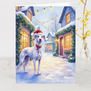 Grijshond Besneeuwd Dorp Kerstmuts Kerst Kunst Kaart
