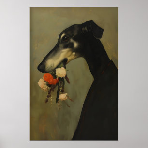 Grijshond Bloemen Kunstprint Schilderen, Whippet Poster
