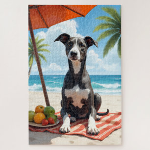Grijshond strand relax scène legpuzzel