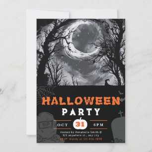 Grijsige nachthemel met halvemaan Halloween Kaart