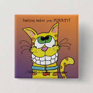 Grijskat Vierkante Button 5,1 Cm