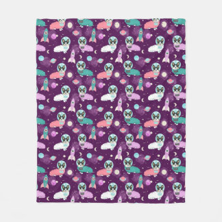 Grijskleurige Corgi in Space paars Fleece Deken