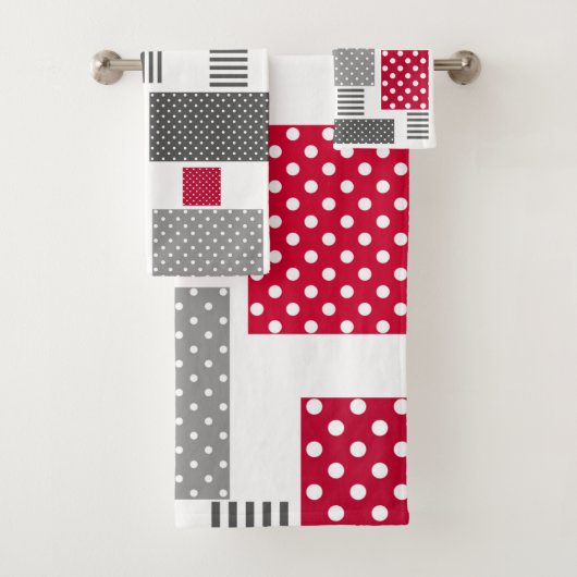 Grijsrode stip patchwork op witte achtergrond bad handdoek (Insitu)