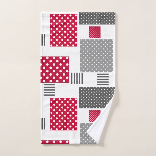Grijsrode stip patchwork op witte achtergrond bad handdoek (Handdoek)
