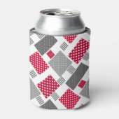 Grijsrode stip patchwork op witte achtergrond blikjeskoeler (Blikje Voorkant)