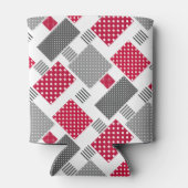 Grijsrode stip patchwork op witte achtergrond blikjeskoeler (Achterkant)