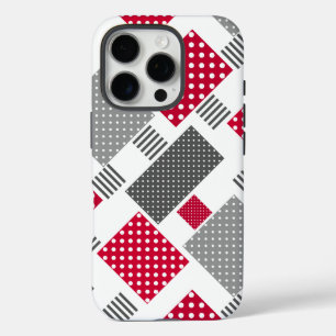 Grijsrode stip patchwork op witte achtergrond iPhone 16 pro hoesje