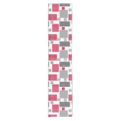 Grijsrode stip patchwork op witte achtergrond korte tafelloper (Voorkant)