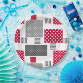 Grijsrode stip patchwork op witte achtergrond papieren bordje (Feest)