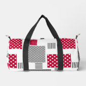 Grijsrode stip patchwork op witte achtergrond plunjezak (Voorkant)