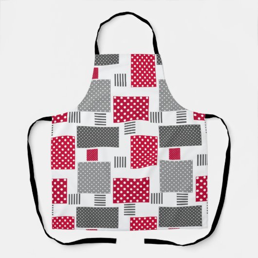 Grijsrode stip patchwork op witte achtergrond schort (Voorkant)