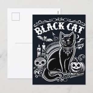 Grijszwarte Katten Halloween Behang — 2025 Nacht! Feestdagenkaart
