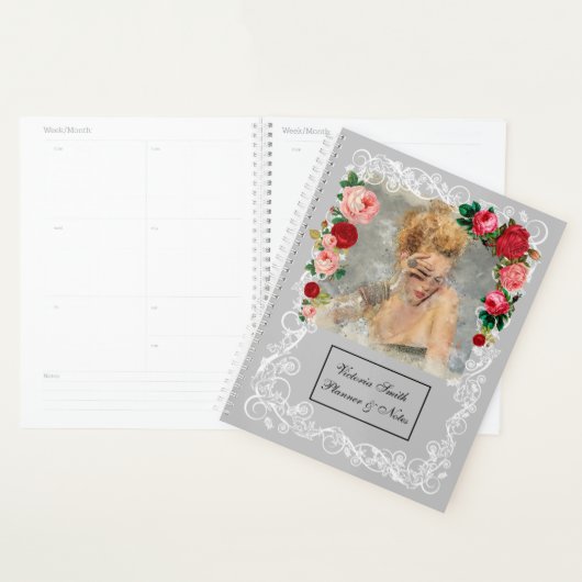 Grijze achtergrond Meisje Mode Modern Elegant Planner (Display)