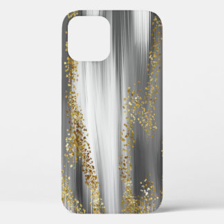 grijze achtergrond met gouden glitterart, goud, go iPhone 12 hoesje