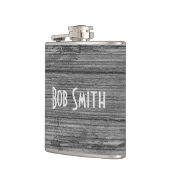 grijze achtergrond van hout heupfles (Links)