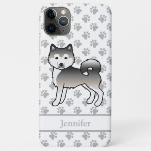 Grijze Alaskan Malamute Leuke Cartoon Hond & Naam iPhone 11 Pro Max Hoesje