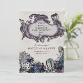 grijze Alice in Wonderland Wedding Save The Date (Staand voorkant)