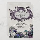 grijze Alice in Wonderland Wedding Save The Date (Voorkant / Achterkant)