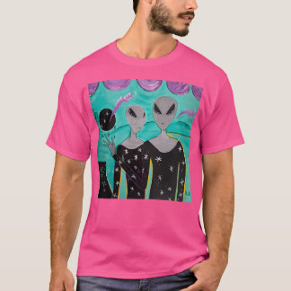Grijze aliens binnen UFO T-shirt