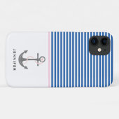 Grijze anker en blauwe, witte strepen roze nautisc Case-Mate iPhone case (Achterkant (horizontaal))