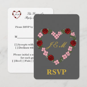 Grijze antwoordkaart met bloemenkrans RSVP kaartje