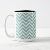 Grijze Aqua Chevron Stripes Monogram Tweekleurige Koffiemok (Links)