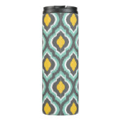 Grijze Aqua en Gele Ikat Marokkaanse Monogram Thermosbeker (Achterkant)