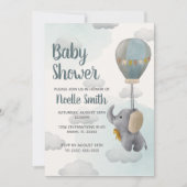 Grijze Baby olifant, hete luchtballon in wolken Kaart (Voorkant)