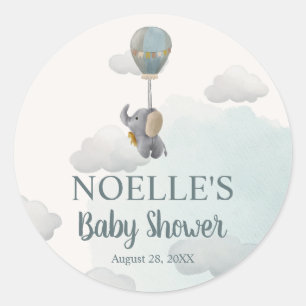 Grijze Baby olifant, hete luchtballon in wolken Ronde Sticker