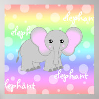 Grijze Baby Olifant Schattig Regenboog Poster Prin