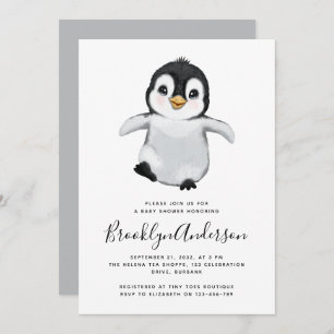 Grijze Baby shower Penguin Kaart