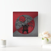 Grijze bamboe rode maan mini pagode vierkante klok (Huis)