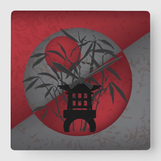 Grijze bamboe rode maan mini pagode vierkante klok (Voorkant)