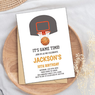 Grijze Basketbal Verjaardag Uitnodiging