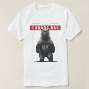 Grijze beer staat blij op Canada dag T-shirt