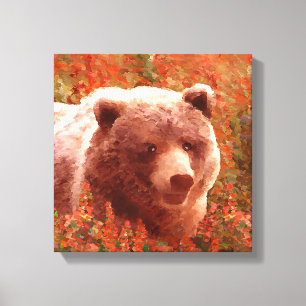 Grijze Beren snijwonden in Firewed Painting Wildli Canvas Afdruk