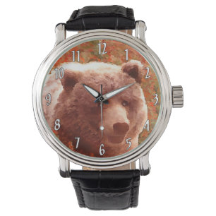 Grijze Beren snijwonden in Firewed Painting Wildli Horloge