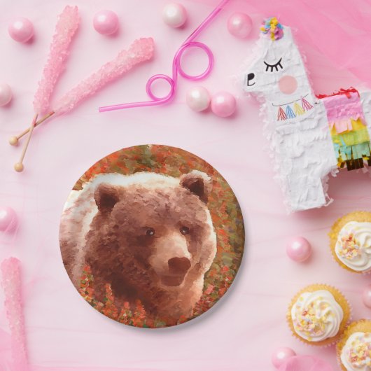 Grijze Beren snijwonden in Firewed Painting Wildli Papieren Bordje (Feest)