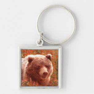 Grijze Beren snijwonden in Firewed Painting Wildli Sleutelhanger
