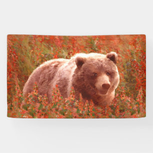 Grijze Beren snijwonden in Firewed Painting Wildli Spandoek